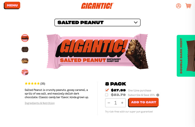 shopping interface for candy bars